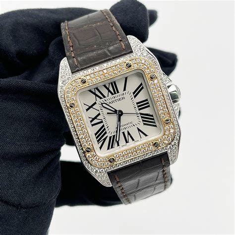 cartier mens square watch|cartier santos 100 diamond bezel.